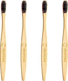 Shunyam Bamboo Toothbrush Pack of 4 (Charcoal Fiber Bristles) Soft Toothbrush