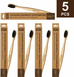 eyurva 5 Pcs. bamboo natural wooden eco-friendly toothbrush with soft bristles Soft Toothbrush