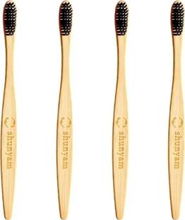 Shunyam Bamboo Toothbrush Pack of 4 (Charcoal Fiber Bristles) Soft Toothbrush