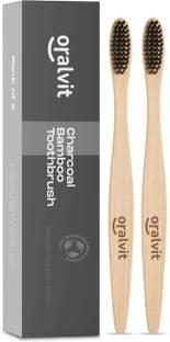 Oralvit Bamboo Charcoal Toothbrush 100% Natural, Eco-Friendly Toothbrush (Pack Of 2) Ultra Soft Toothbrush