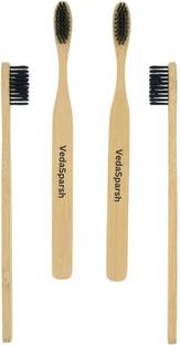 vedasparsh Bamboo Toothbrushes, Charcoal Soft Bristles, Flat Handle, Pack of 4 Soft Toothbrush
