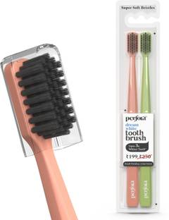 Perfora Dream White Toothbrush- Activated Charcoal Bristle - Peach Paradise & Lime Green Ultra Soft Toothbrush