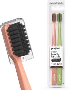 Perfora Dream White Toothbrush- Activated Charcoal Bristle - Peach Paradise & Lime Green Ultra Soft Toothbrush
