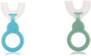 Beebaby U Shaped Soft Silicone Baby Toothbrush. 100% BPA Free. Blue_Green Ultra Soft Toothbrush