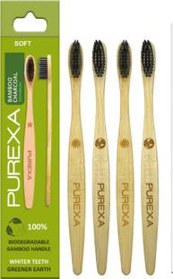 PUREXA Bamboo Charcoal Toothbrush, Soft brush - (Pack of 4), With Charcoal Infused BPA free Grade 4 Nylon Soft Bristles Soft Toothbrush