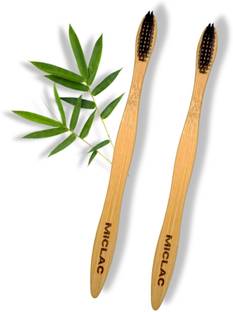 MICLAC Bamboo Toothbrush Set With Neem Oil And Charcoal Bristles 2PCS Soft Toothbrush