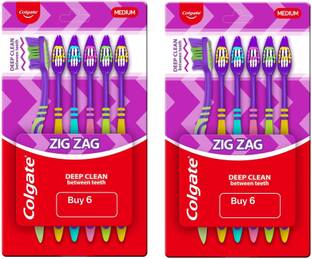 Colgate ZigZag Toothbrush, 12pcs- Medium (Pack of 6) Medium Toothbrush