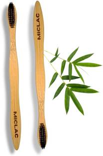 MICLAC Wooden Bamboo Toothbrush With Charcoal Ultra-Soft Bristles 2PCS Soft Toothbrush