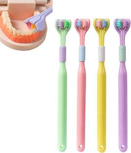 DOKMOE 3Pcs 3-Sided Toothbrush, Cleaning Toothbrush, Non-Slip V-Shaped Brush & Cleaning Ultra Soft Toothbrush