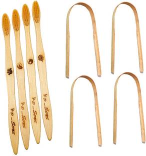 kd and sons 4pcs combo pack of 100 % organic bamboo toothbrush with soft natural bamboo bristles with free 4 pcs bamboo tongue cleaner. Ultra Soft Toothbrush