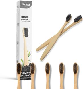 Etszaz 5 PCS Bamboo Toothbrush with Ultra-Soft Charcoal activated Bristles Extra Soft Toothbrush