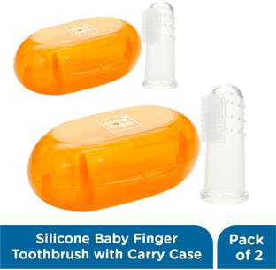 MeeMee Unique Finger Brush (Pack of 2, Orange) Soft Toothbrush