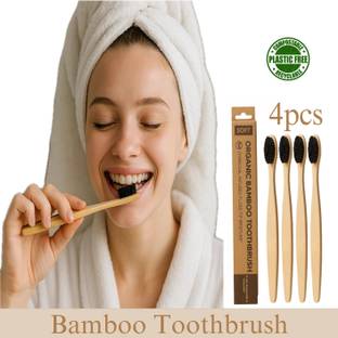 krurotza Charcoal Bamboo Toothbrush Round Bottom Teeth Whitening Soft Toothbrush Extra Soft Toothbrush