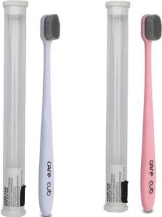 CARE CUB Pink & White Flat Nano10000 Bristle BPA Free Effect For Sensitive Teeth Ultra Soft Toothbrush