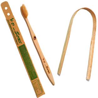 kd and sons 100 % organic bamboo toothbrush with soft natural bamboo bristles with free bamboo tongue cleaner. Ultra Soft Toothbrush