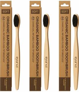 eyurva 3 Pcs organic Bamboo toothbrush | bamboo with charcoal activated bristles Soft Toothbrush