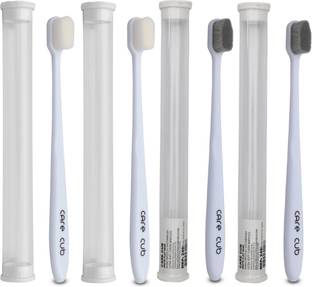 CARE CUB White Flat with 2White & 2Black Bristle MicroNano Bristle for Sensitive Teth Ultra Soft Toothbrush