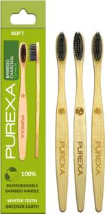 PUREXA Bamboo Charcoal Toothbrush, Soft brush - (Pack of 3), With Charcoal Infused BPA free Grade 4 Nylon Soft Bristles Soft Toothbrush