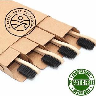 TheTrendyMart Bamboo Toothbrush with Charcoal Activated Soft Bristles Wooden ECO Friendly Soft Toothbrush