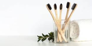Kingmart Bamboo Toothbrush with Charcoal Activated Soft Bristles 4 Soft Toothbrush