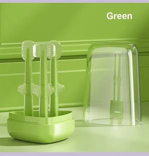 Magic Pebbles Baby Silicon Toothbrush 3 in 1 Set for Newborn Baby/Infants/Kids Ultra(Green) Extra Soft Toothbrush