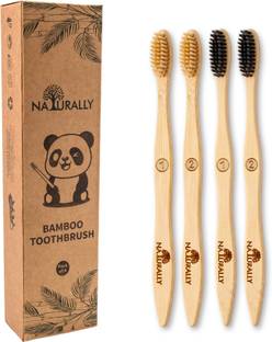 नैचुरली Eco Friendly 100% Natural Bamboo Toothbrush Teeth Whitening Soft Bristles टूथब्रश
