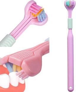 DNESHY 3 Sided Autism Toothbrush, 3 Headed Anti-Slip Grip Oral Care Travel Mouth Brush Soft Toothbrush