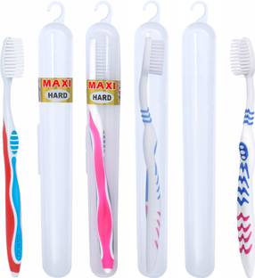 Maxi Oral Care Combo of 4 Adults Mango Hard & Candy Hard Toothbrush Travel Pack Hard Toothbrush