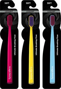 SENSOPROX Ultra Smooth Pack of 3 Pink, Yellow & Blue Extra Soft Toothbrush