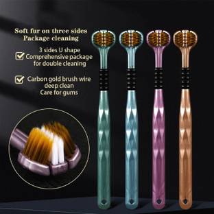 PSA 3 Sided Toothbrush | 3 Sided Toothbrush with Soft Bristles Medium Toothbrush