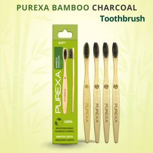 PUREXA Bamboo Charcoal Toothbrush, Soft brush - (Pack of 4), With Charcoal Infused BPA free Grade 4 Nylon Soft Bristles Soft Toothbrush
