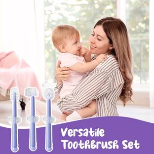 AXU TRADERS Baby Silicon Toothbrush 3 in 1 Set for Newborn Baby/Infants/Kids Ultra (Purple) Ultra Soft Toothbrush