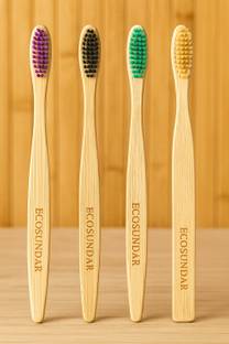 Ecosundar Bamboo Toothbrush Biodegradable || Pack of 4 (Ultra Soft Bristles) Extra Soft Toothbrush