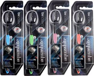 aquawhite Carbon HD Adult Toothbrush, Carbon Infused Bristles, Pack of 4 Ultra Soft Toothbrush