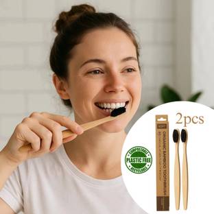 krurotza 2 bamboo toothbrush with charcoal activated – long handel Extra Soft Toothbrush