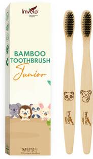 IMVELO Bamboo Toothbrush for Kids Pack of 2 | Charcoal Activated Soft Bristles Natural Soft Toothbrush