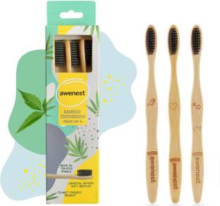 awenest Bamboo with Charcoal Activated Bristles| Treated with Neem Oil | Extra Soft Toothbrush