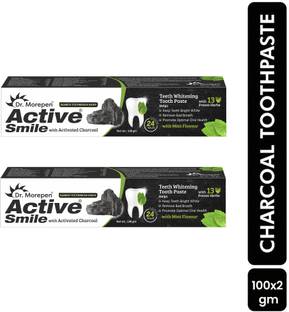 Dr. Morepen Activated Charcoal Teeth Whitening Toothpaste - Powerful Blend of All Natural Ingredients | Destroys Bad Breath | Herbal Decay Treatment | Removes Coffee Stains| Naturally Whitens Your Teeth | Mint Flavour | Pack of 2 Toothpaste