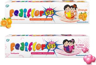 PEDIFLOR Anticavity Toothpaste Bubble Gum and Orange Flavour Combo Pack | 70g x 2 | Toothpaste