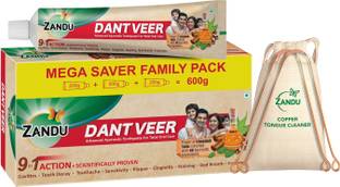 Zandu Oral Care Combo: Dantveer Toothpaste + Copper Tongue Cleaner (Pack of 2) Toothpaste
