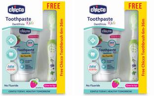Chicco Combo Toothbrush Green + Tooth Paste Strawberry No Fluoride (6M-6Y) Toothpaste