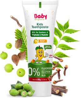 BabyOrgano Mango Flavor Baby Toothpaste 1-5 Yrs, Fluoride & SLS Free, Prevents Cavities Toothpaste