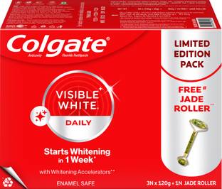 Colgate Visible White Teeth Whitening Toothpaste, 360g, 120g X 3 and Jade Roller Toothpaste