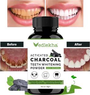 Vedlekha Activated Charcoal Teeth Cleansing Powder, Teeth Whitening Liquid Teeth Whitening liquid