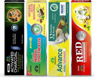 Jagat Devsutra Ayurvedic Charcoal + Mint + Advance + Red Toothpaste Combo, No Flouride Toothpaste