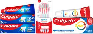 Colgate Gentle Sensitive Toothbrush 4Pc & Strong Teeth 150gx2 Total Advanced Health 300g Toothpaste