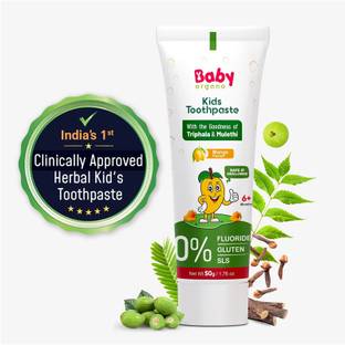 BabyOrgano Mango Flavor Baby Toothpaste 1-5 Yrs, Fluoride & SLS Free, Prevents Cavities Toothpaste