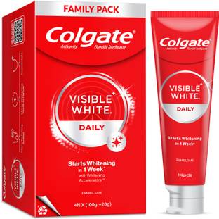 Colgate Visible White Tooth paste Teeth Whitening Starts in 1 week, Combo Pack of 4x120g Toothpaste