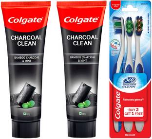 Colgate Charcoal Clean Toothpaste with 360 Whole Mouth Clean Soft Bristle Toothbrush Toothpaste
