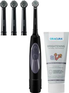 ORACURA OB100 Oscillating Battery Operated Electric Toothbrush & Charcoal Toothpaste Electric Toothbrush